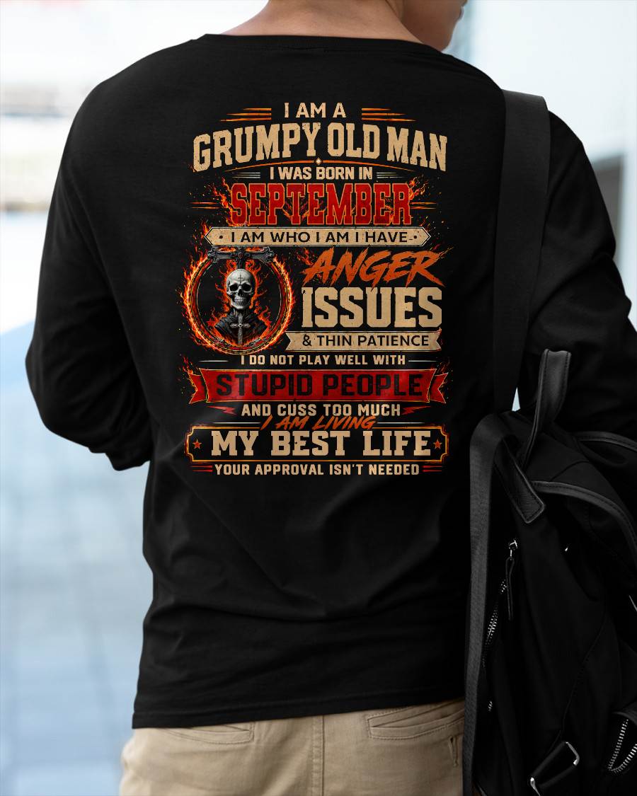 SEPTEMBER - GRUMPY OLD MAN T-SHIRT - FUNNY SKULL ANGER ISSUES TEE - PERFECT GIFT FOR MEN - DTSM09 (SKU2607-253-09)