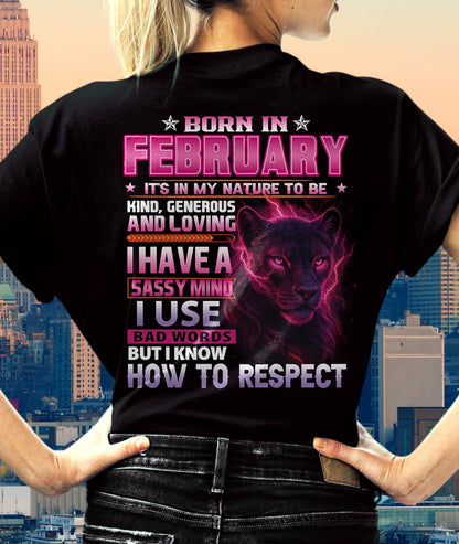 February - Fierce Panther Graphic Tee - Birthday Gift For Women - DTSM02 (SKU09-24-02)