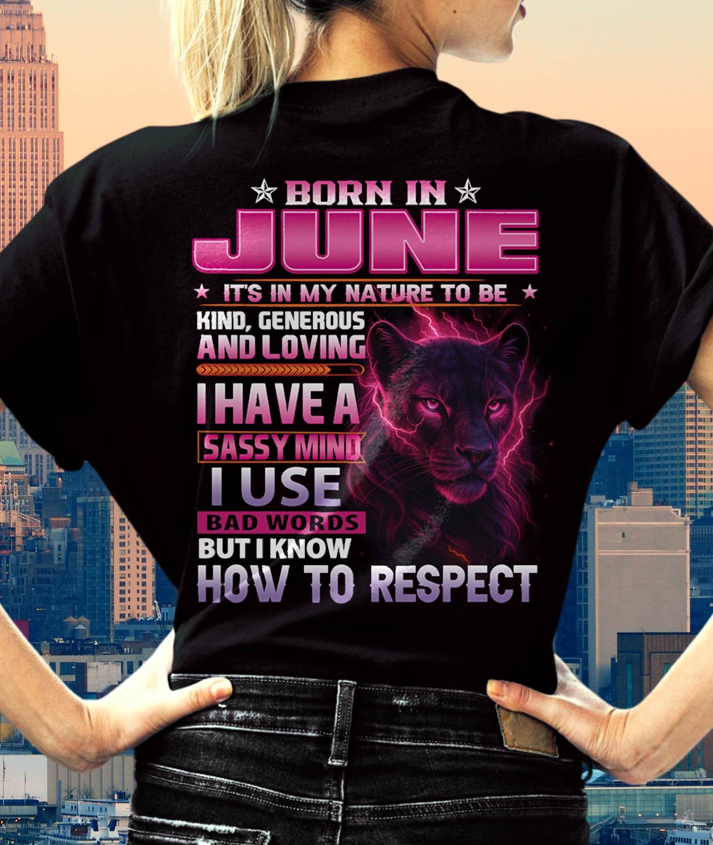 June - Fierce Panther Graphic Tee - Birthday Gift For Women - DTSM06 (SKU09-24-06)