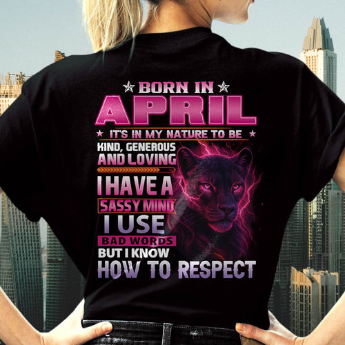 April - Fierce Panther Graphic Tee - Birthday Gift For Women - DTSM04 (SKU09-24-04)