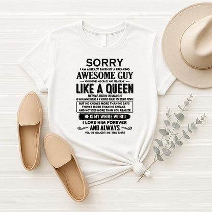March - Sorry I am already taken by a freaking awesome guy - Gift for Wife From Husband - DTSM03 (SKU-SRG-03)