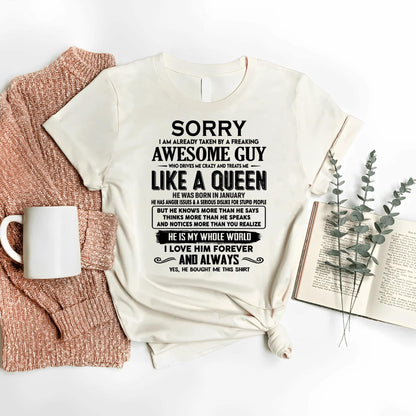 January - Sorry I am already taken by a freaking awesome guy - Gift for Wife From Husband - DTSM01 (SKU-SRG-01)