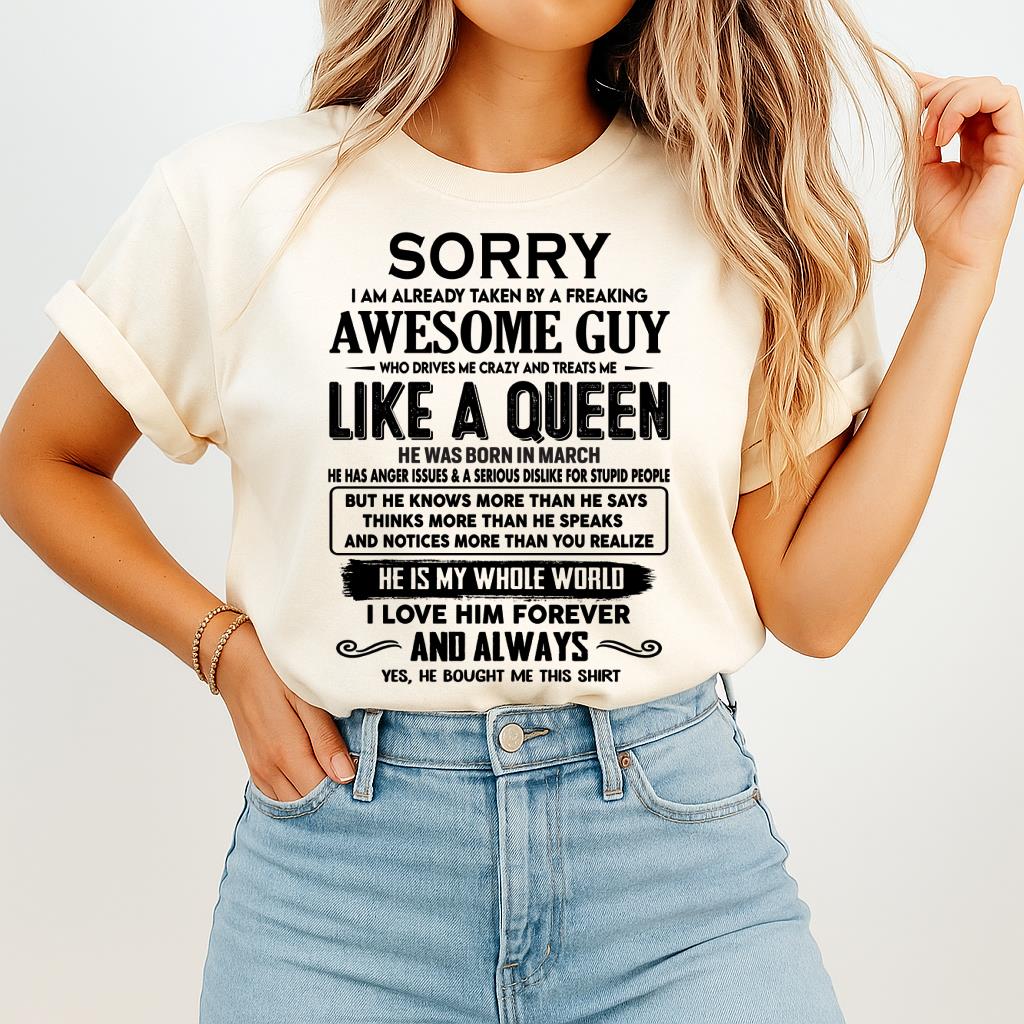 March - Sorry I am already taken by a freaking awesome guy - Gift for Wife From Husband - DTSM03 (SKU-SRG-03)