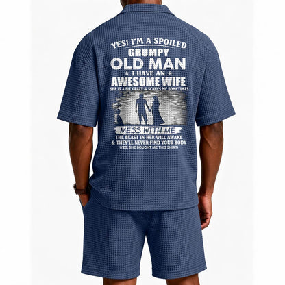 GRUMPY OLD MAN WAFFLE POLO SHIRT & SHORTS SET - M14 – AWESOME WIFE GIFT FOR HUSBAND - DTSM00 (SKU2607-140-00)