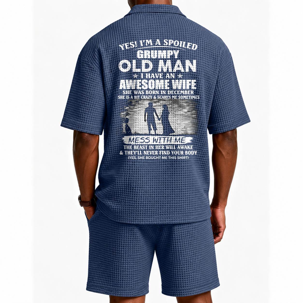 DECEMBER - GRUMPY OLD MAN WAFFLE POLO SHIRT & SHORTS SET - M14 – AWESOME WIFE GIFT FOR HUSBAND - DTSM12 (SKU2607-140-12)