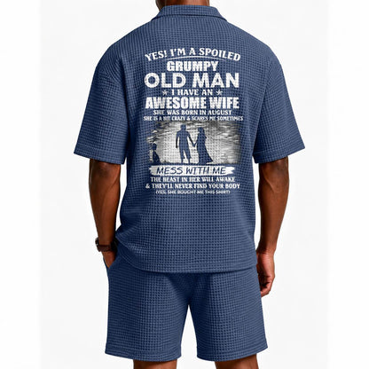 AUGUST - GRUMPY OLD MAN WAFFLE POLO SHIRT & SHORTS SET - M14 – AWESOME WIFE GIFT FOR HUSBAND - DTSM08 (SKU2607-140-08)