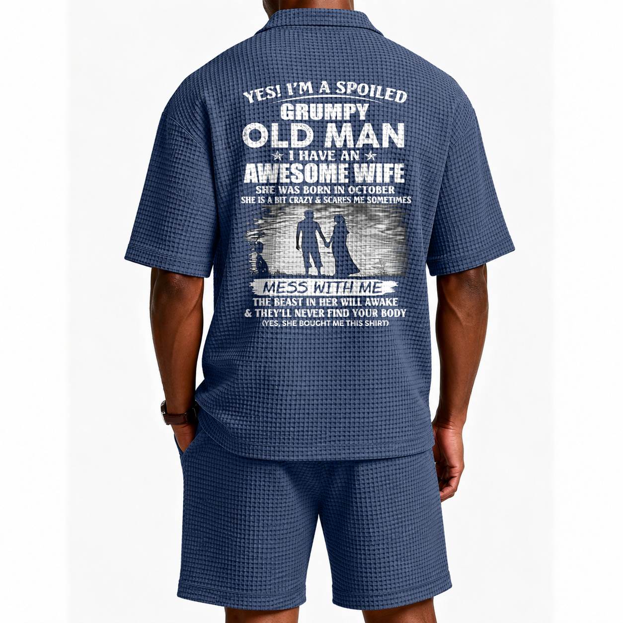 OCTOBER - GRUMPY OLD MAN WAFFLE POLO SHIRT & SHORTS SET - M14 – AWESOME WIFE GIFT FOR HUSBAND - DTSM10 (SKU2607-140-10)