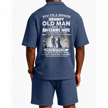 JUNE - GRUMPY OLD MAN WAFFLE POLO SHIRT & SHORTS SET - M14 – AWESOME WIFE GIFT FOR HUSBAND - DTSM06 (SKU2607-140-06)