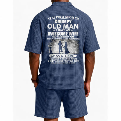 MAY - GRUMPY OLD MAN WAFFLE POLO SHIRT & SHORTS SET - M14 – AWESOME WIFE GIFT FOR HUSBAND - DTSM05 (SKU2607-140-05)