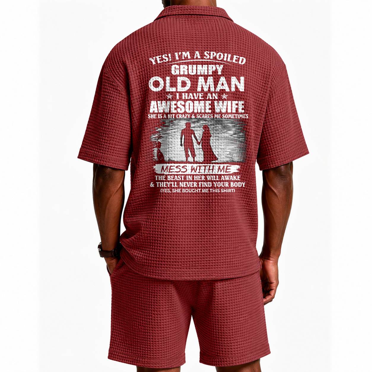 GRUMPY OLD MAN WAFFLE POLO SHIRT & SHORTS SET - M14 – AWESOME WIFE GIFT FOR HUSBAND - DTSM00 (SKU2607-140-00)