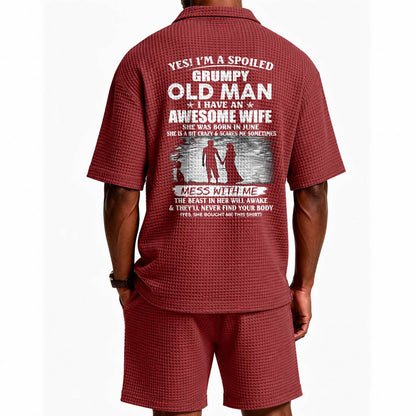 JUNE - GRUMPY OLD MAN WAFFLE POLO SHIRT & SHORTS SET - M14 – AWESOME WIFE GIFT FOR HUSBAND - DTSM06 (SKU2607-140-06)