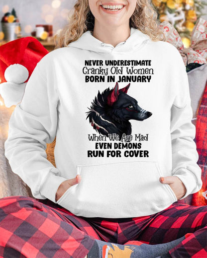 Never Underestimate Cranky Old Women Born In January – Birthday T-Shirt for Women - DTSM01 (SKU2603-45-01)