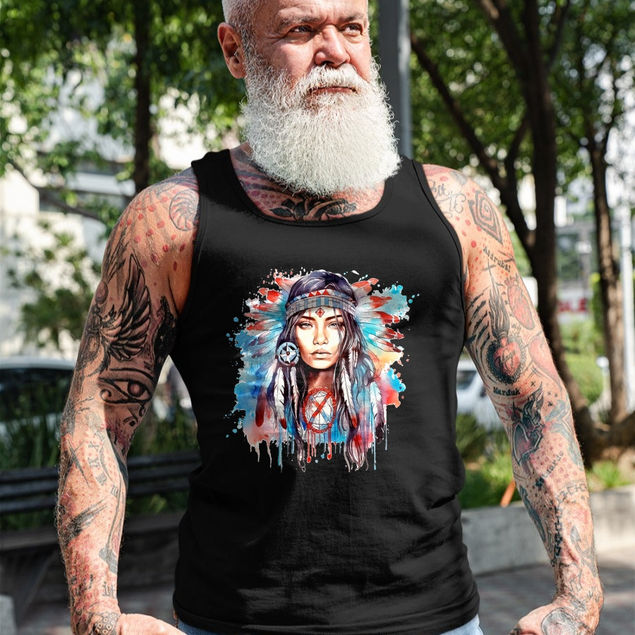 Native American T-Shirts, Vintage Native American Unisex T-Shirt/Hoodie/Sweatshirt HLT00 - Native American day indigenous girl with feathers T-Shirt (1)