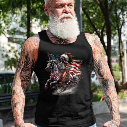 Native American T-Shirts, Vintage Native American Unisex T-Shirt/Hoodie/Sweatshirt HLT00 - Native American Day Flag Indian Riding Horse 4th of July T-Shirt (3)