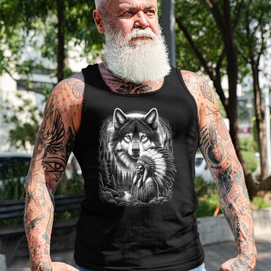 Native American T-Shirts, Vintage Native American Unisex T-Shirt/Hoodie/Sweatshirt HLT00 - Native American Indian and Wolf Feathers Chief Art T-Shirt (2)