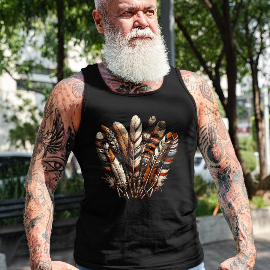 Native American T-Shirts, Vintage Native American Unisex T-Shirt/Hoodie/Sweatshirt HLT00 - Southwest Native American Indian Tribal Art Colorful Feather T-Shirt (1)