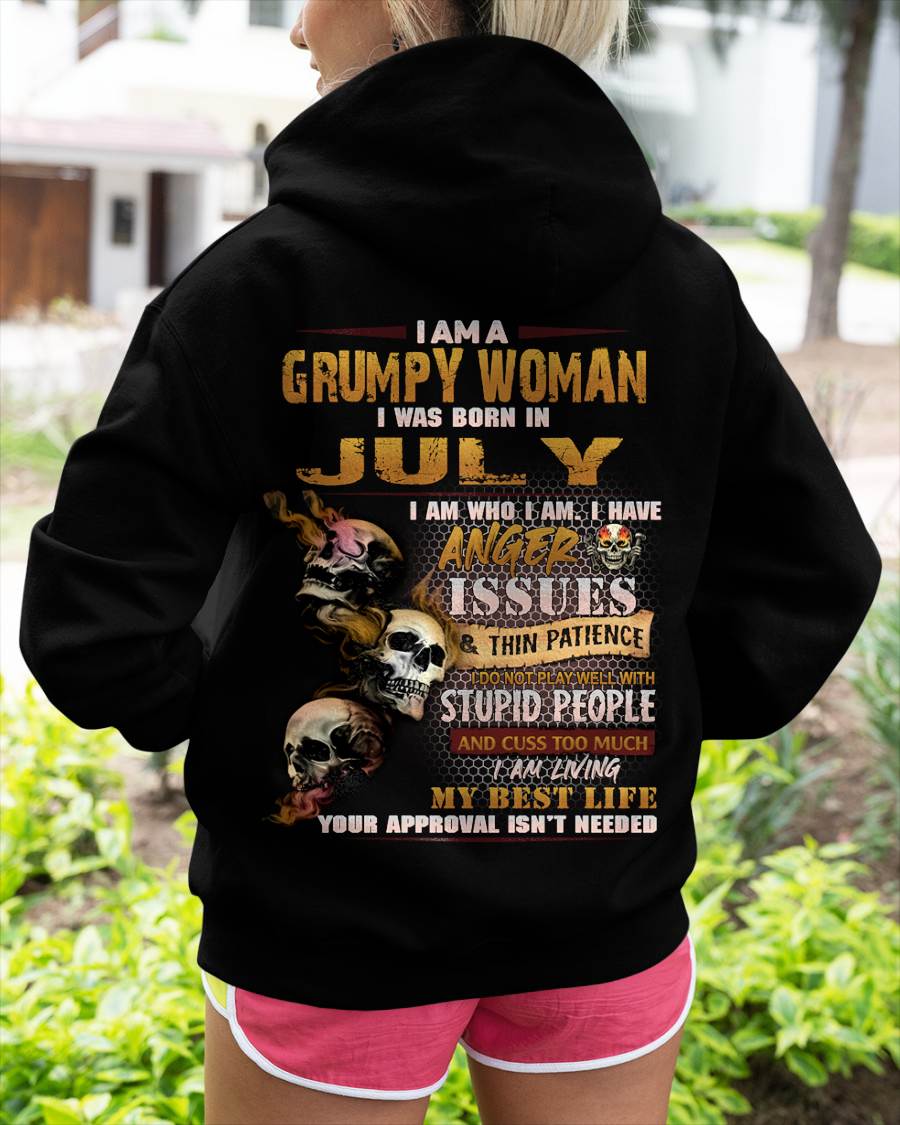 July - Grumpy Woman T-Shirt – Anger Issues Skull Design - Birthday Gift For Woman - DTSM07 (SKU09-25-07)