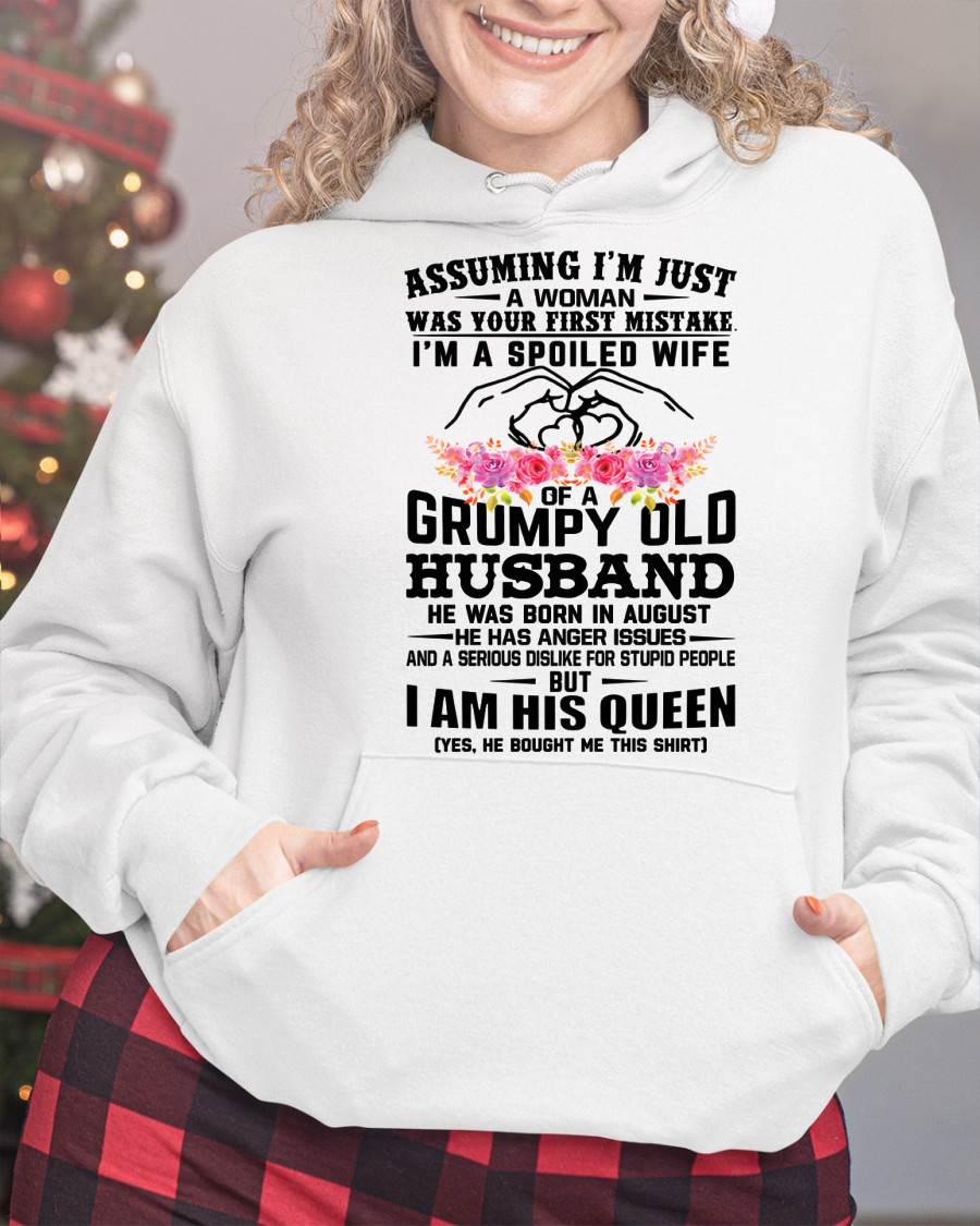 August - Spoiled Wife T-Shirt – Grumpy Old Husband Funny Tee - Perfect Gift From Husband - DTSM08 (SKU11-101-08)