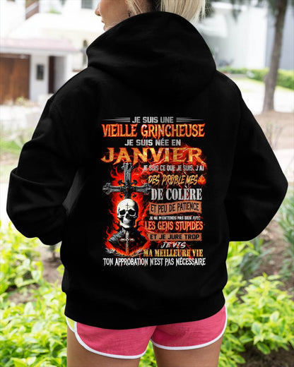 Je Suis Une Vieille Grincheuse Née en Janvier – T-Shirt Femme Fort Caractère - DTSM01 (SKU2603-11-01)
