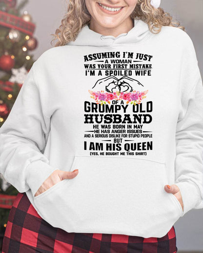 May - Spoiled Wife T-Shirt – Grumpy Old Husband Funny Tee - Perfect Gift From Husband - DTSM05 (SKU11-101-05)