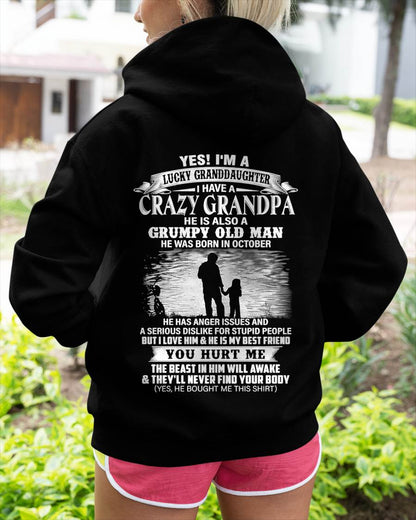 OCTOBER - LUCKY GRANDDAUGHTER OF CRAZY GRANDPA - PERFECT GIFT FOR YOUR GRANDDAUGHTER FROM GRANDPA - DTSM10 (SKU2604-77-10)