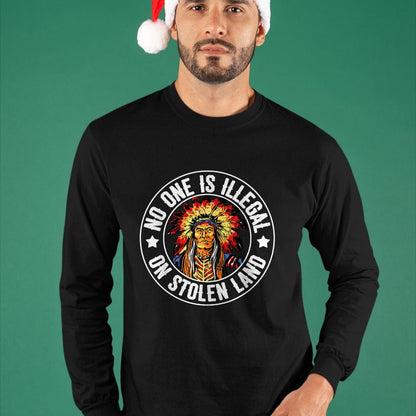 Native American T-Shirts, Vintage Native American Unisex T-Shirt/Hoodie/Sweatshirt HLT00 - Native American No One Is Illegal On Stolen Land Immigration T-Shirt