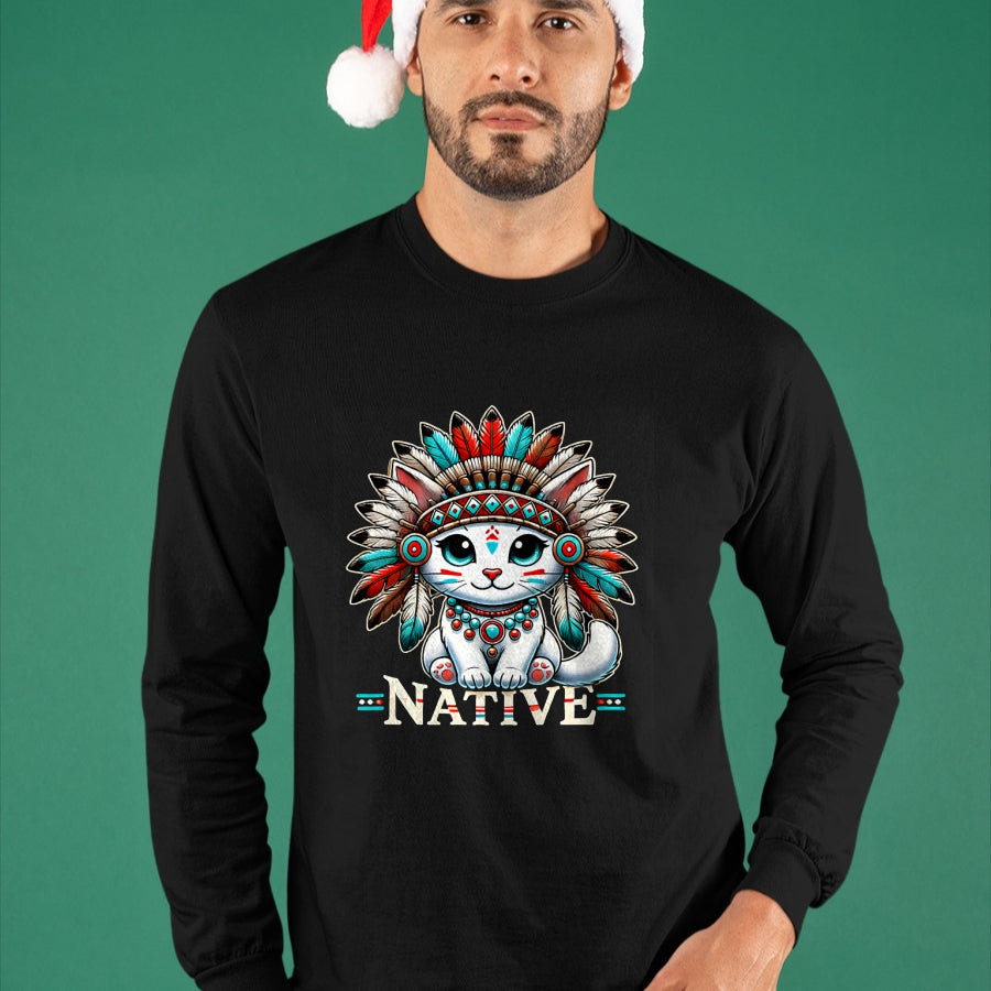 Native American T-Shirts, Vintage Native American Unisex T-Shirt/Hoodie/Sweatshirt HLT00 - Native American Day Cute American Native Indian Kawaii Cat T-Shirt (1)