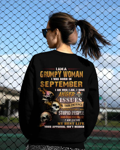 September - Grumpy Woman T-Shirt – Anger Issues Skull Design - Birthday Gift For Woman - DTSM09 (SKU09-25-09)