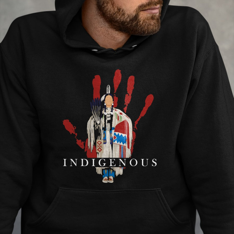 Native American T-Shirts, Vintage Native American Unisex T-Shirt/Hoodie/Sweatshirt HLT00 - Native American Indigenous Red Hand Indian Blood Themed T-Shirt (3)