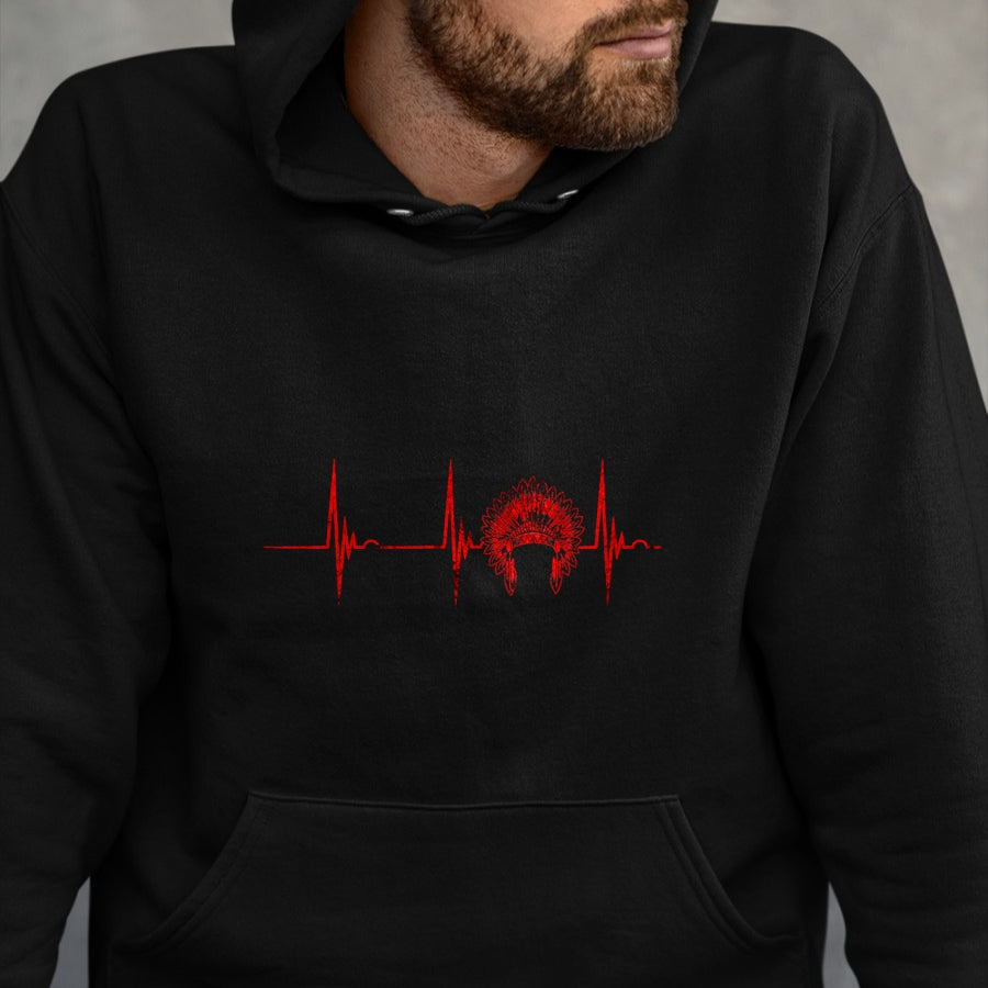 Native American T-Shirts, Vintage Native American Unisex T-Shirt/Hoodie/Sweatshirt HLT00 - Native American Headdress Indian Chief Heartbeat EKG Pulse T-Shirt