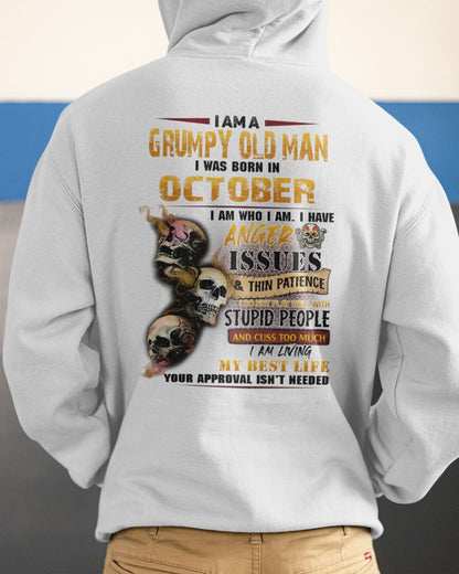 October - Grumpy Old Man T-Shirt - Funny Skull Anger Issues Tee - Perfect Gift For Men DTSM10 (SKU09-49-10)