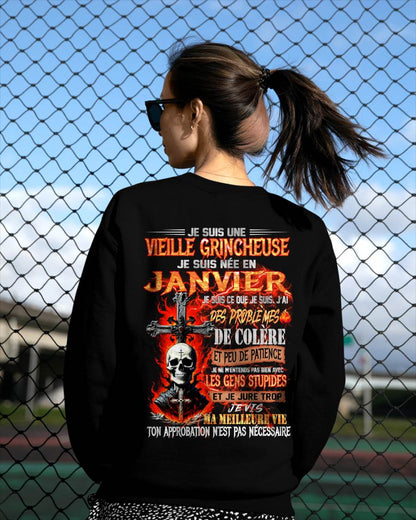 Je Suis Une Vieille Grincheuse Née en Janvier – T-Shirt Femme Fort Caractère - DTSM01 (SKU2603-11-01)