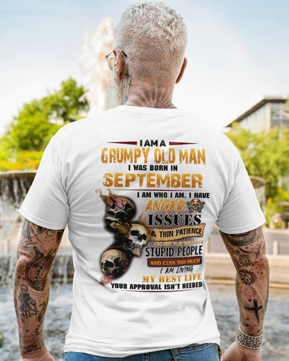September - Grumpy Old Man T-Shirt - Funny Skull Anger Issues Tee - Perfect Gift For Men DTSM09 (SKU09-49-09)