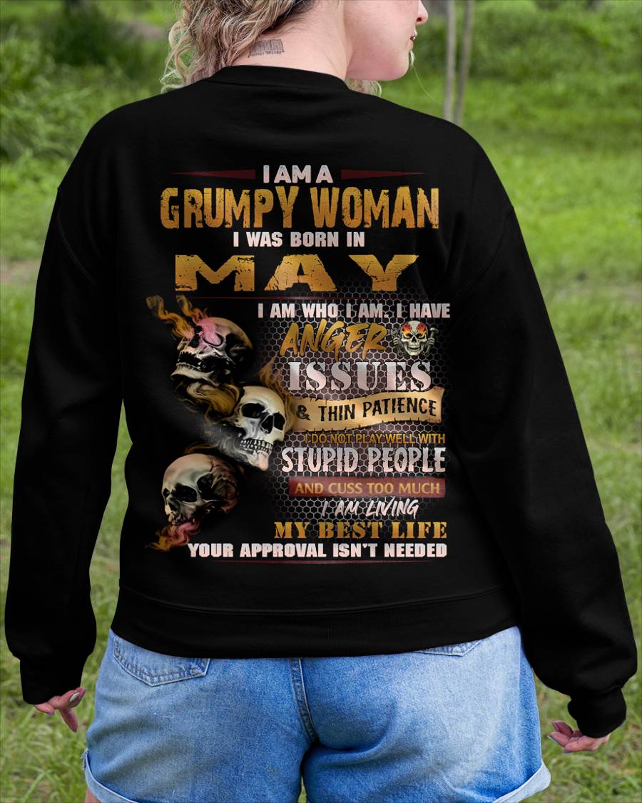 May - Grumpy Woman T-Shirt – Anger Issues Skull Design - Birthday Gift For Woman - DTSM05 (SKU09-25-05)