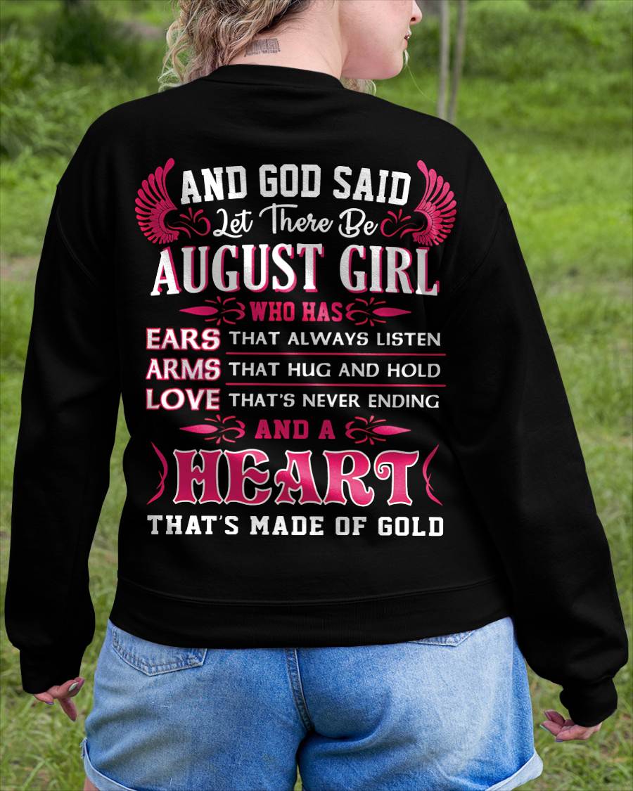 August Girl T-Shirt – God Said Let There Be a Girl with a Heart of Gold - DTSM08 (SKU09-75-08)