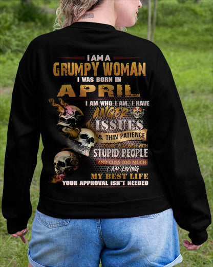 April - Grumpy Woman T-Shirt – Anger Issues Skull Design - Birthday Gift For Woman - DTSM04 (SKU09-25-04)