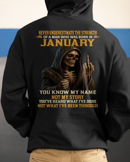 JANUARY - NEVER UNDERESTIMATE - BIRTHDAY T-SHIRT FOR MEN - DTSM01 (SKU26T-01-06-01)