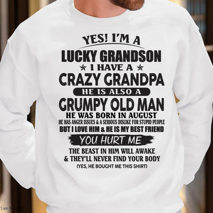 AUGUST - LUCKY GRANDSON OF CRAZY GRANDPA -  PERFECT GIFT FROM GRANDPA - DTSM08 (SKU12-145-08)