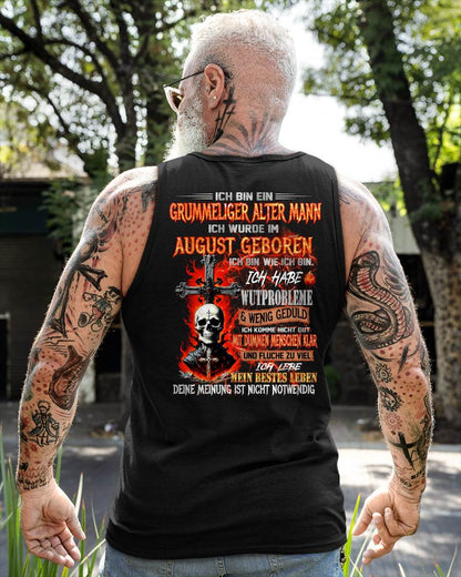 AUGUST MANN SHIRT – GRUMMELIGER ALTER MANN GEBOREN IM AUGUST – LUSTIGES SCHÄDEL KREUZ T-SHIRT FÜR MÄNNER - DTSM08 (SKU2605-174-08)