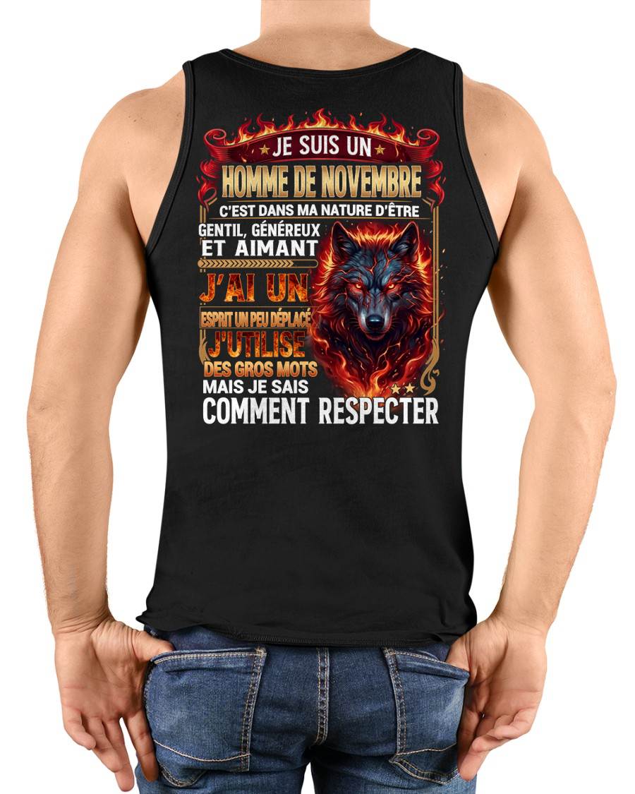 NOVEMBRE - ESPRIT MALICIEUX MAIS SAIT RESPECTER - T-SHIRT ANNIVERSAIRE HOMME - IMPRESSION DTG PREMIUM - DTSM11 (SKU2604-87-11)